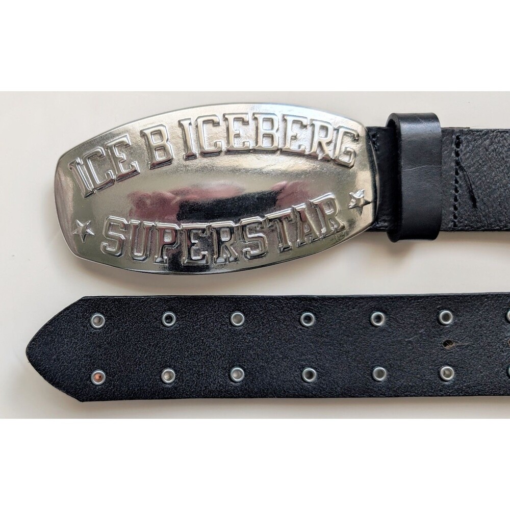 Vintage Ice Iceberg Superstar Leather Studded Belt Size 36 Made in Italy